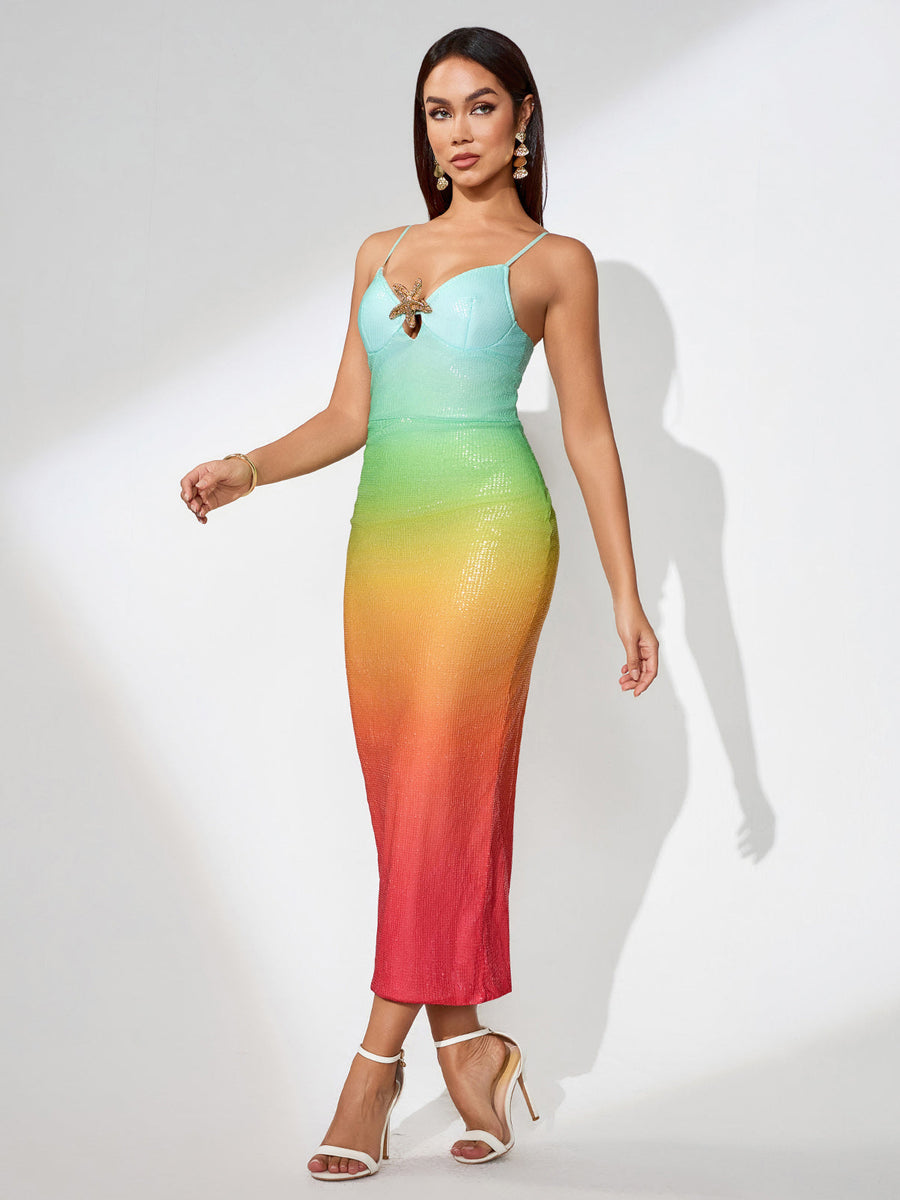 Colorful Gradient Midi Dress with Starfish