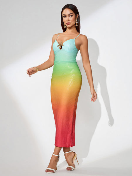 Colorful Gradient Midi Dress with Starfish