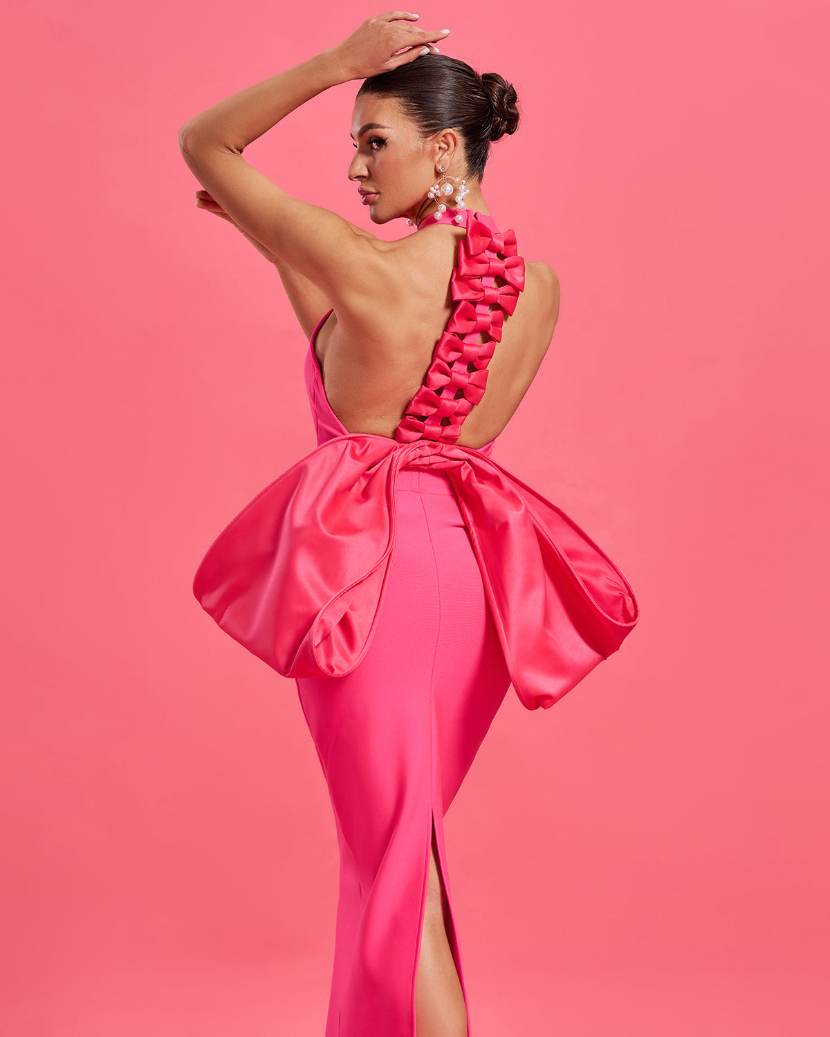 Lisette Beaumont — Huge Bow Split Maxi Bandage Dress, alternate view 2