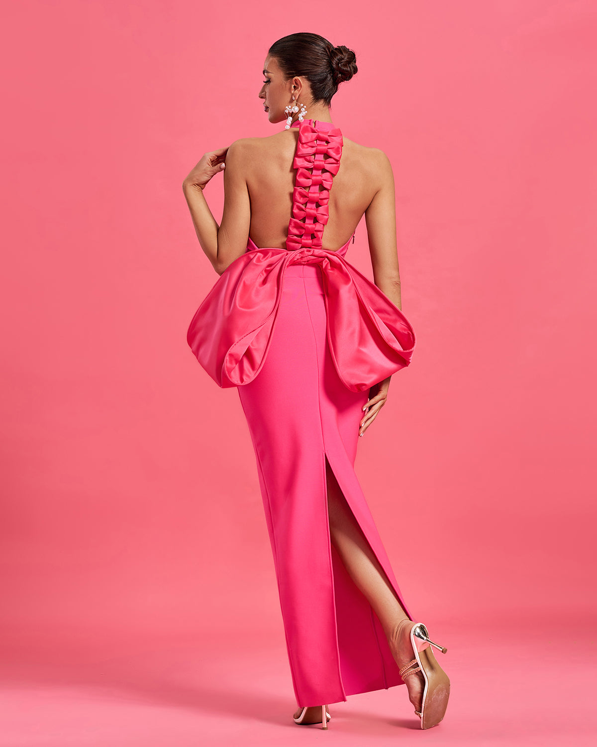 Lisette Beaumont — Huge Bow Split Maxi Bandage Dress, alternate view 4