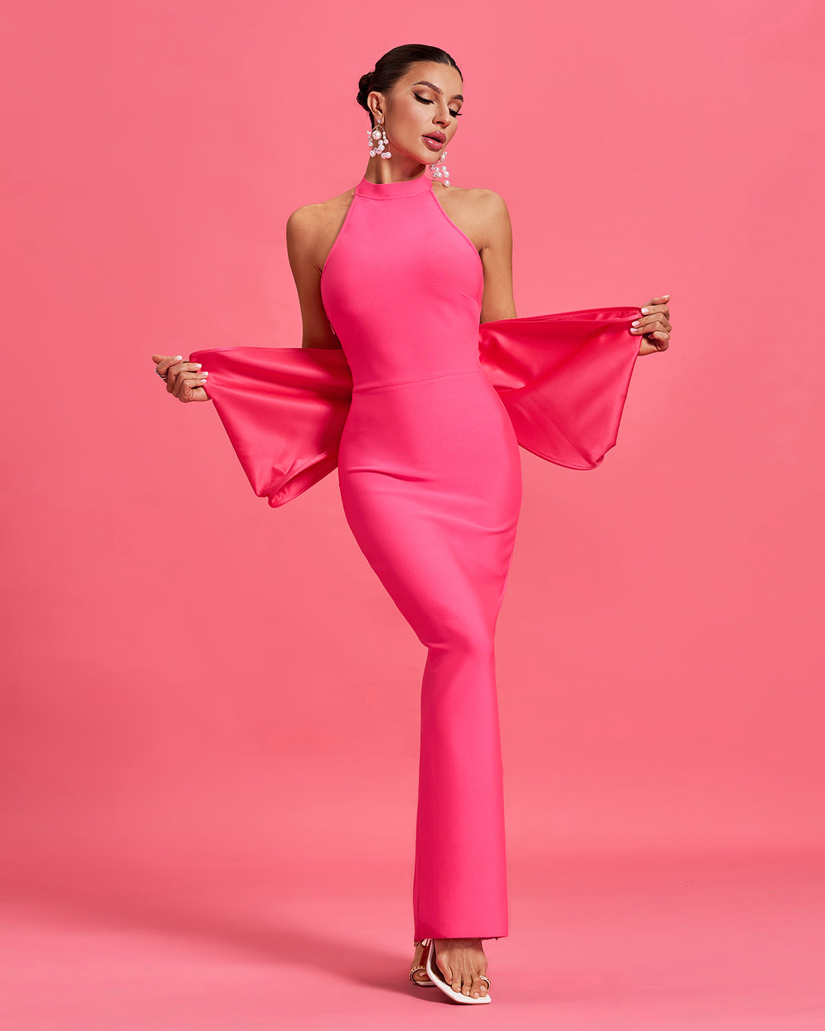 Lisette Beaumont — Huge Bow Split Maxi Bandage Dress