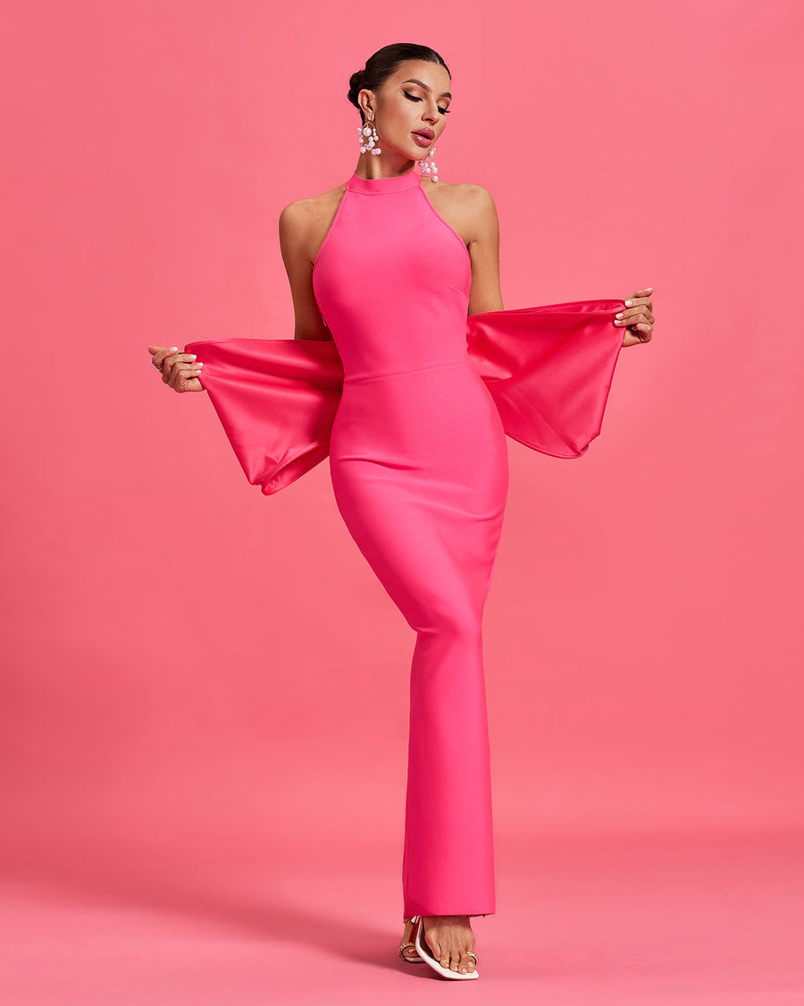 Lisette Beaumont — Huge Bow Split Maxi Bandage Dress