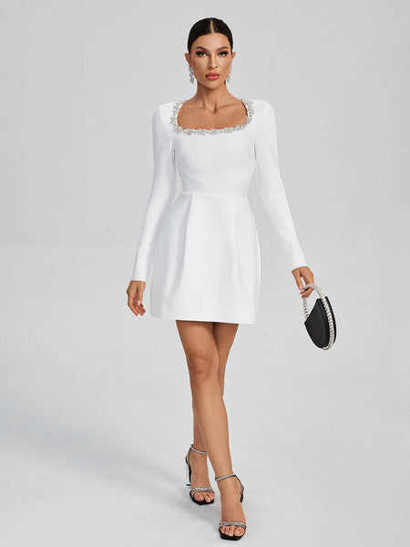 Kalystra™ | Square Neck Crystal Rhinestone Dress - Opulent Empire