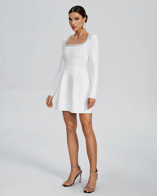 Kalystra™ | Square Neck Crystal Rhinestone Dress - Opulent Empire