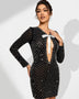 Elegant pearl-embellished dress with sophisticated cutouts