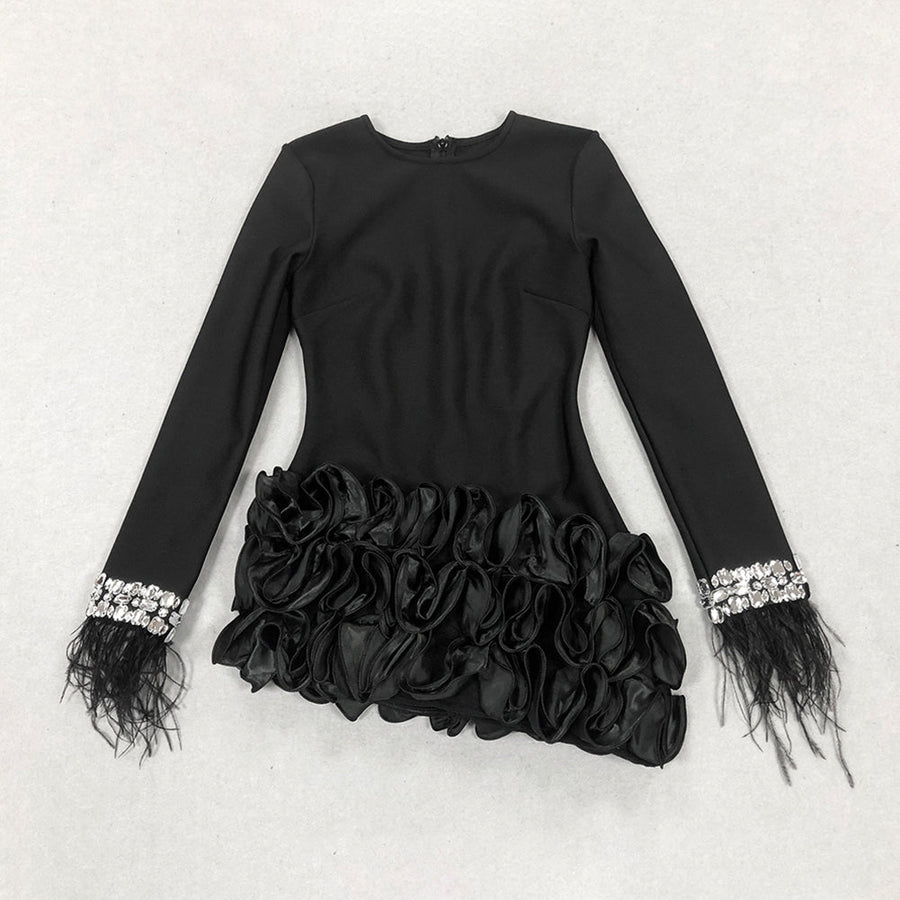 Federkristall Rüschen-Mini-Bandage-Kleid