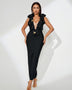 Fitted dress with 3D floral design and deep V neckline