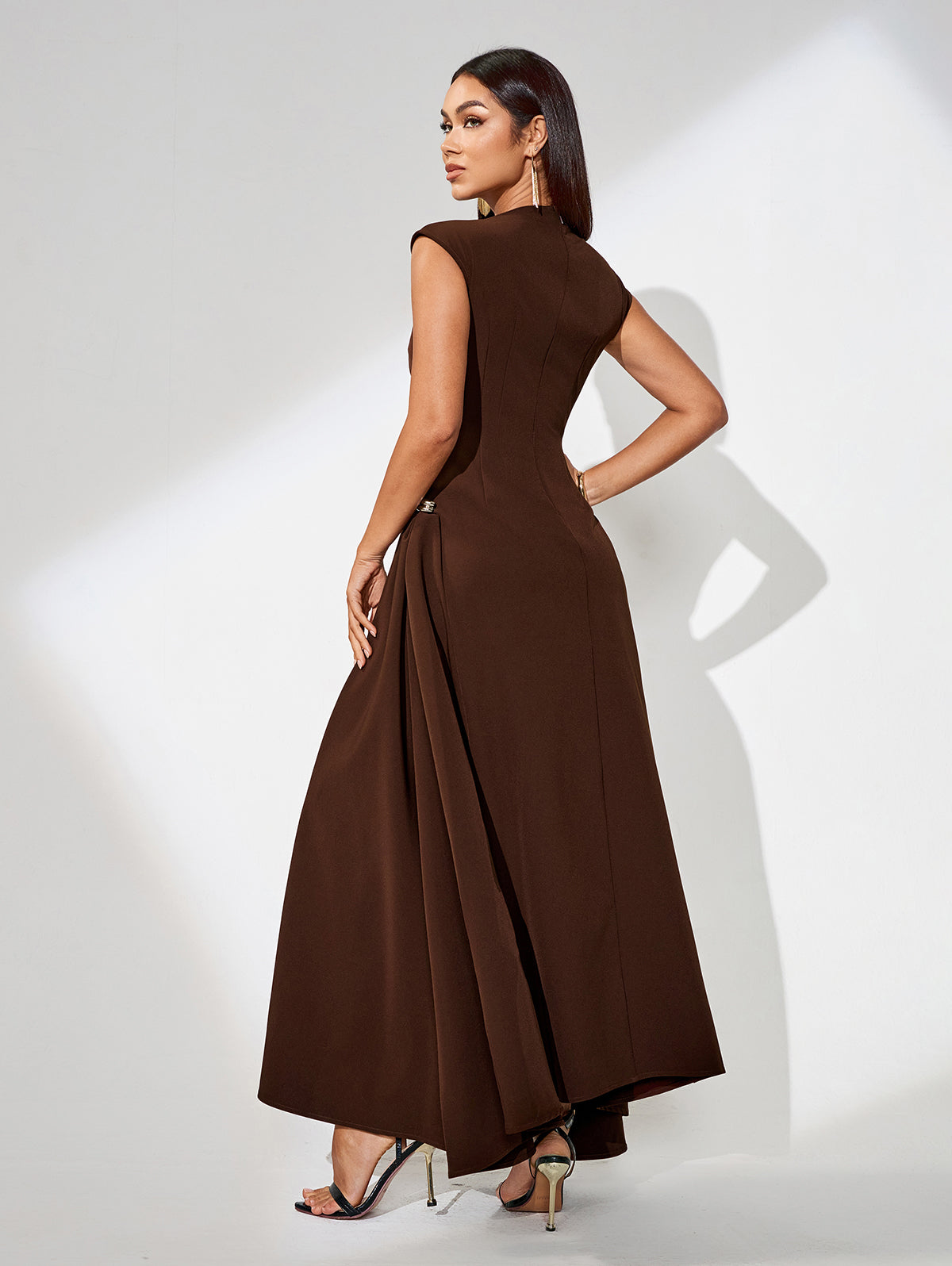 Nova Rousseau — Solid Color Long Maxi Dress with V-Neck, alternate view 4