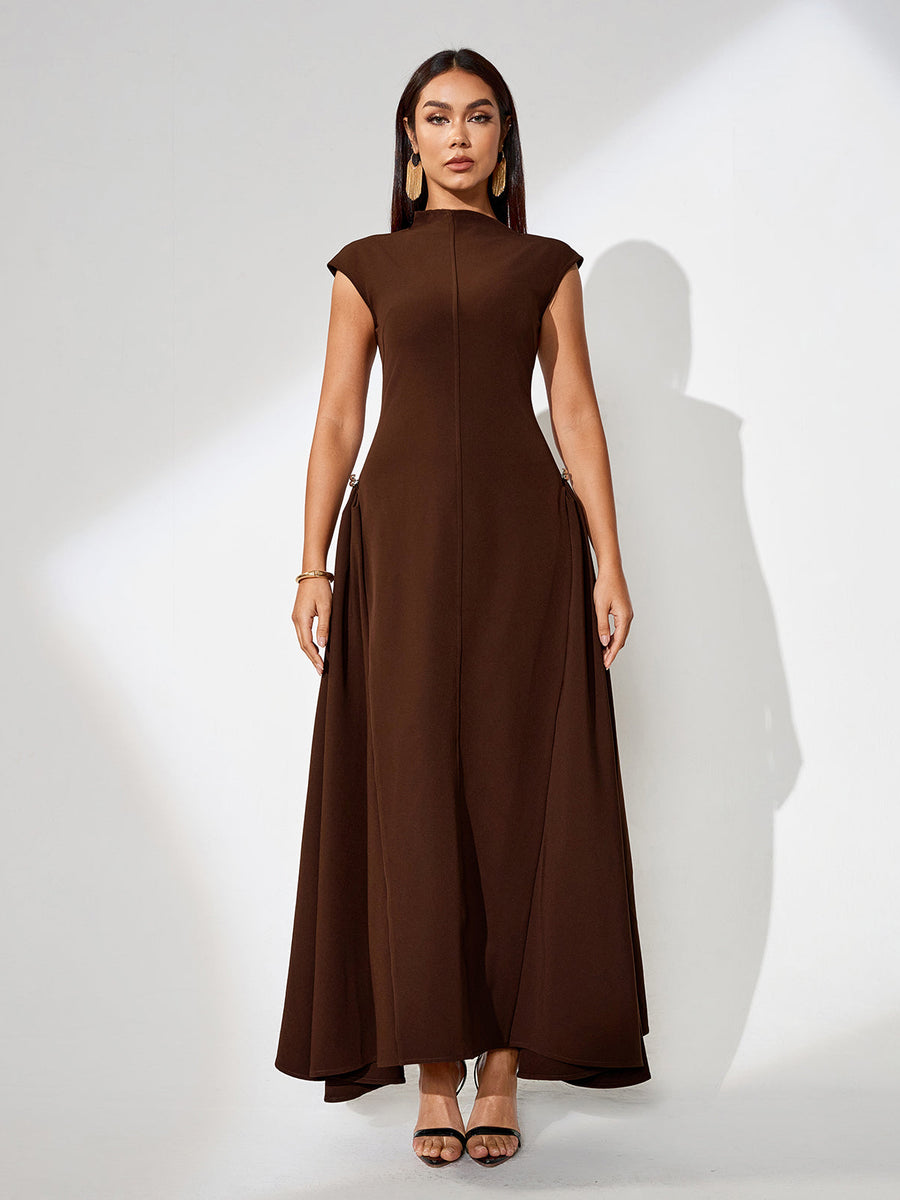 Solid Color Long Maxi Dress with V-Neck