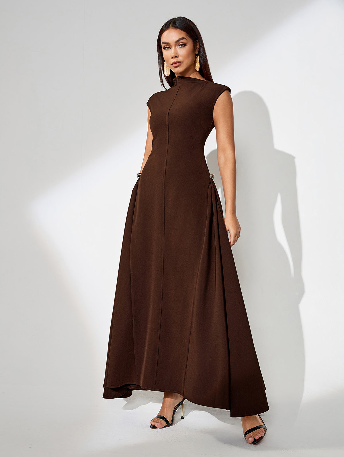 Nova Rousseau — Solid Color Long Maxi Dress with V-Neck, alternate view 3