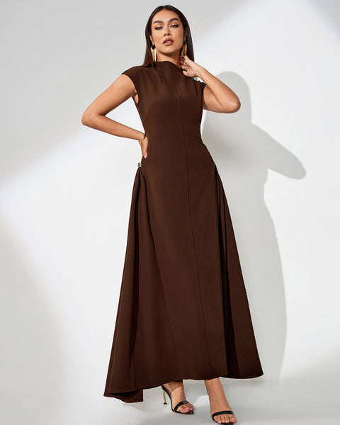 Solid Color Long Maxi Dress with V-Neck