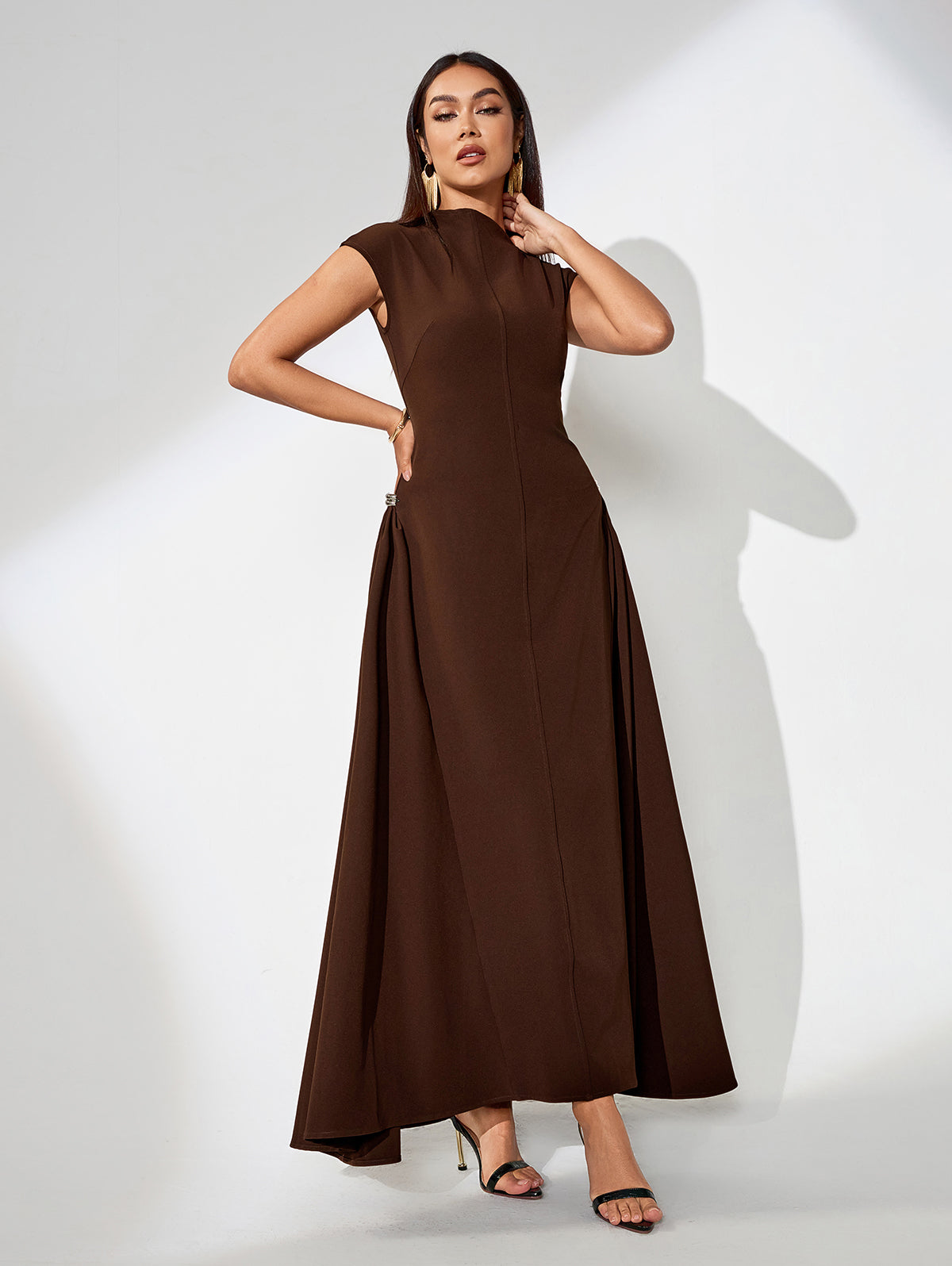 Nova Rousseau — Solid Color Long Maxi Dress with V-Neck