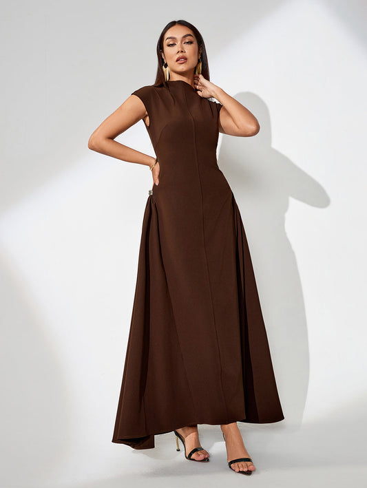 Solid Color Long Maxi Dress with V-Neck