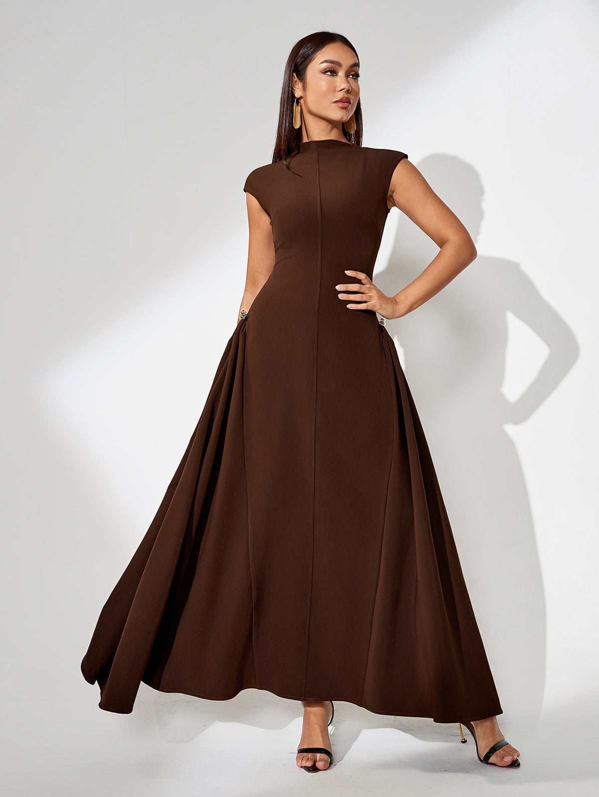 Nova Rousseau — Solid Color Long Maxi Dress with V-Neck, alternate view 5