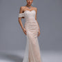 Off Shoulder Pearl Beaded Gauze Maxi Dress