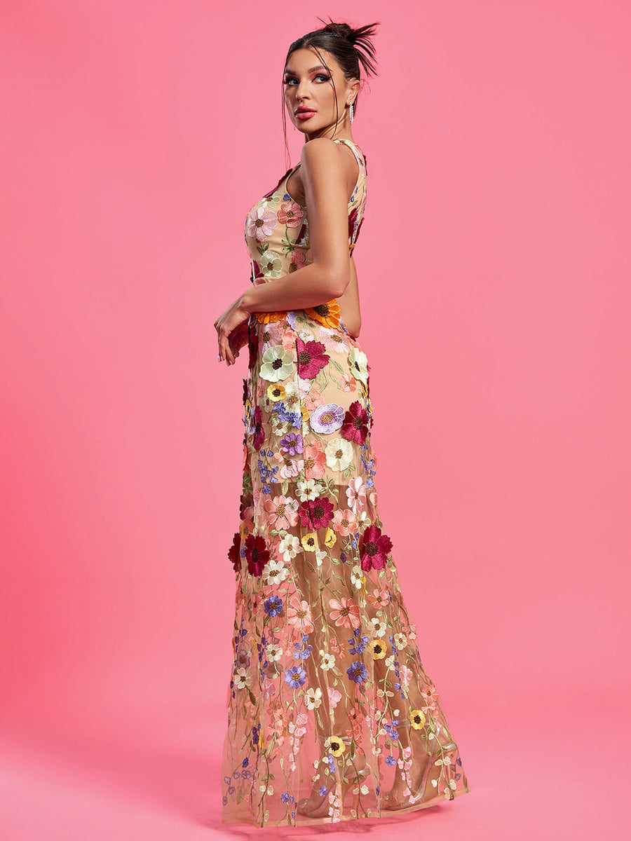 Maraya Floral Applique Maxi Dress