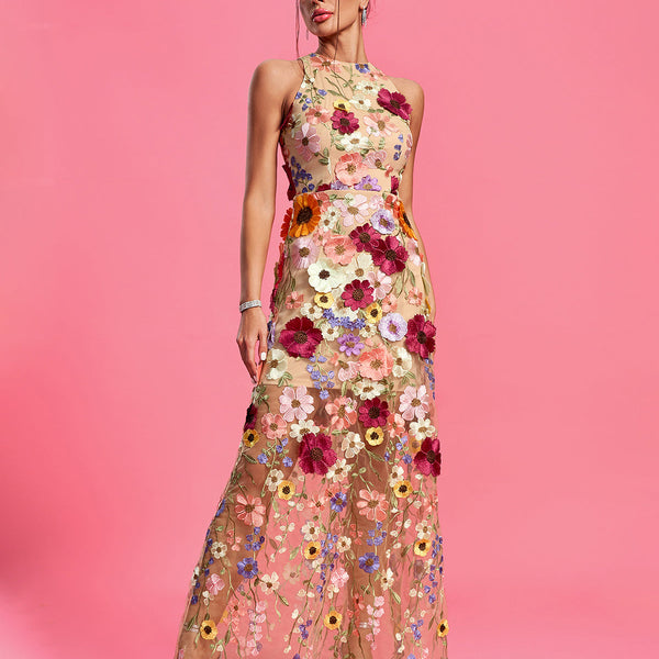 Maraya Floral Applique Maxi Dress