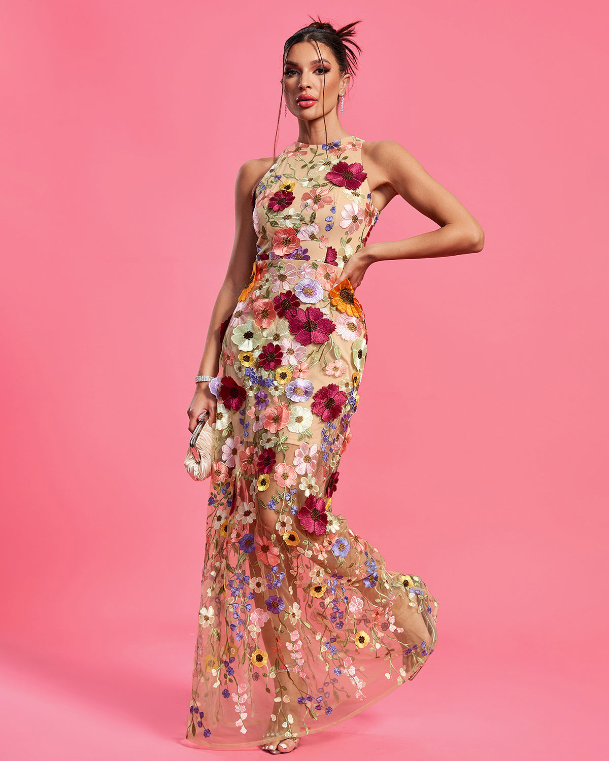 Emmeline — Maraya Floral Applique Maxi Dress, alternate view 5