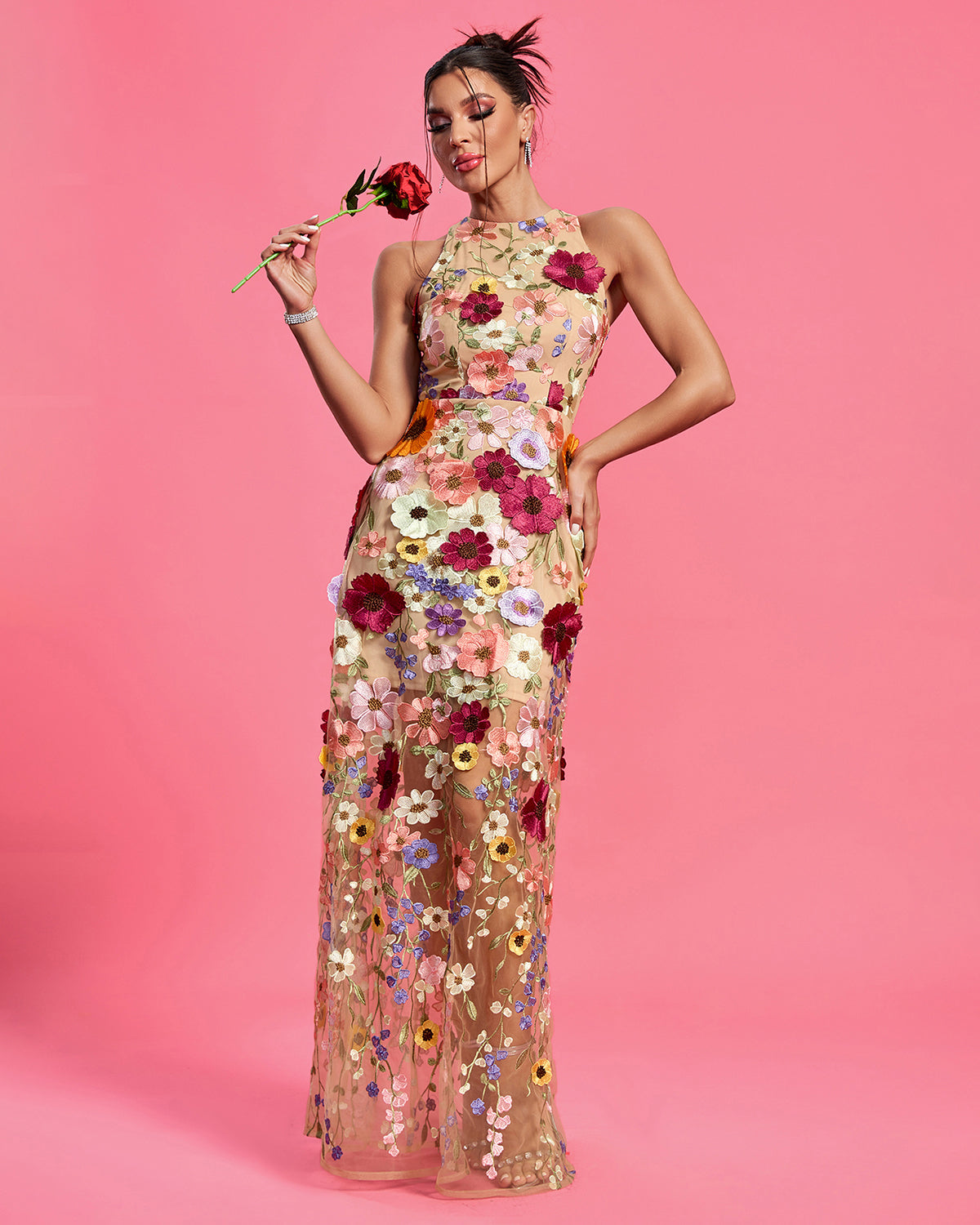 Emmeline — Maraya Floral Applique Maxi Dress, alternate view 4