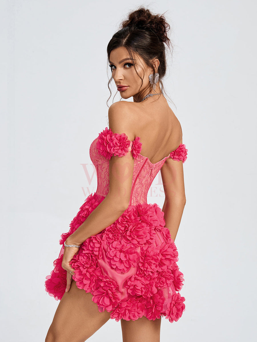 Lace Corset A-line 3D Flowers Mini Dress