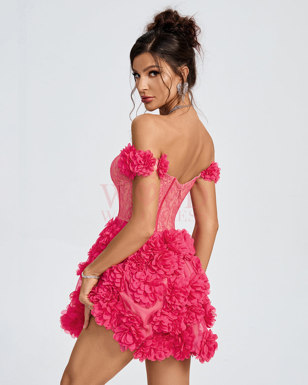Rain Lefèvre — Lace Corset A-line 3D Flowers Mini Dress, alternate view 3