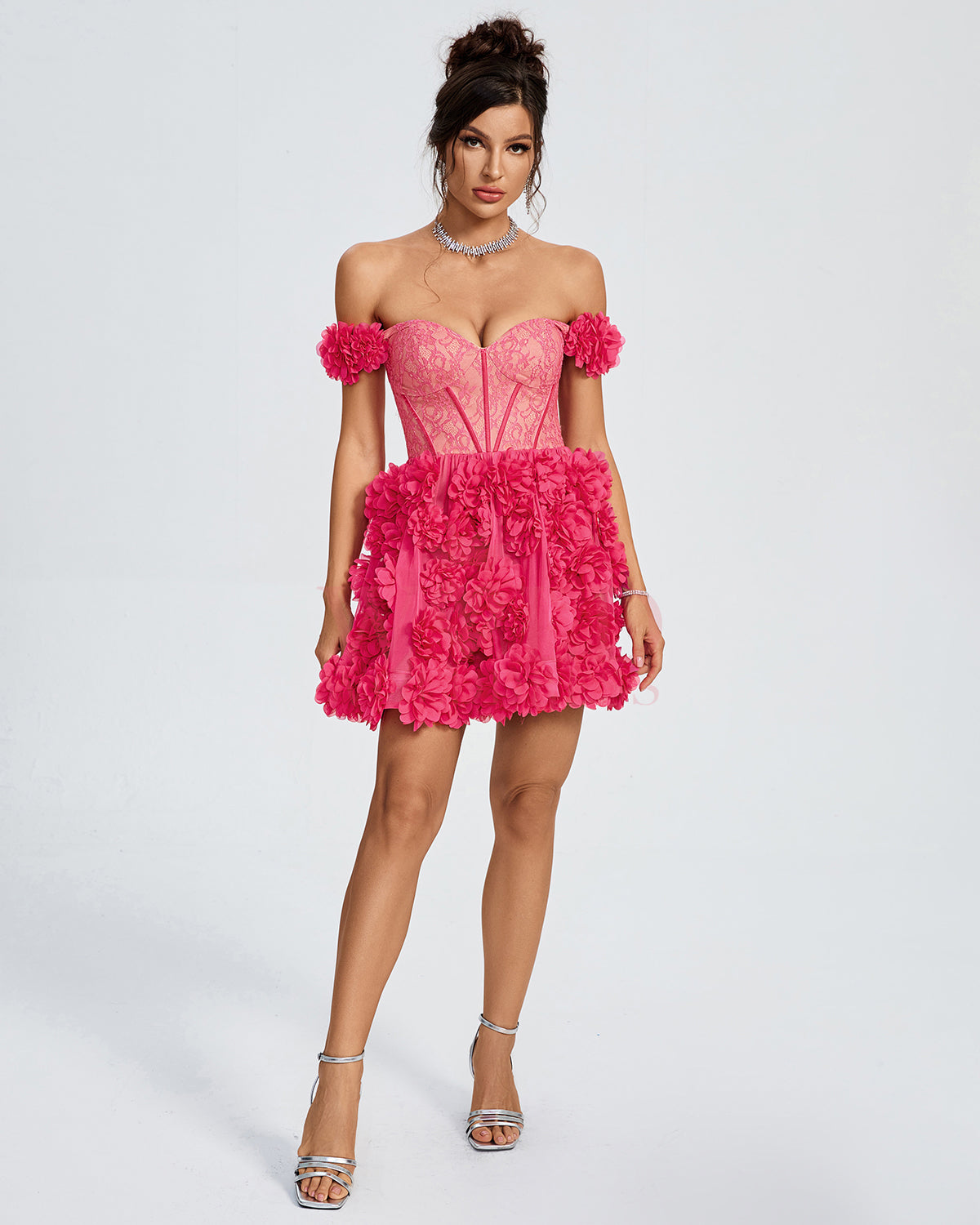 Rain Lefèvre — Lace Corset A-line 3D Flowers Mini Dress, alternate view 5