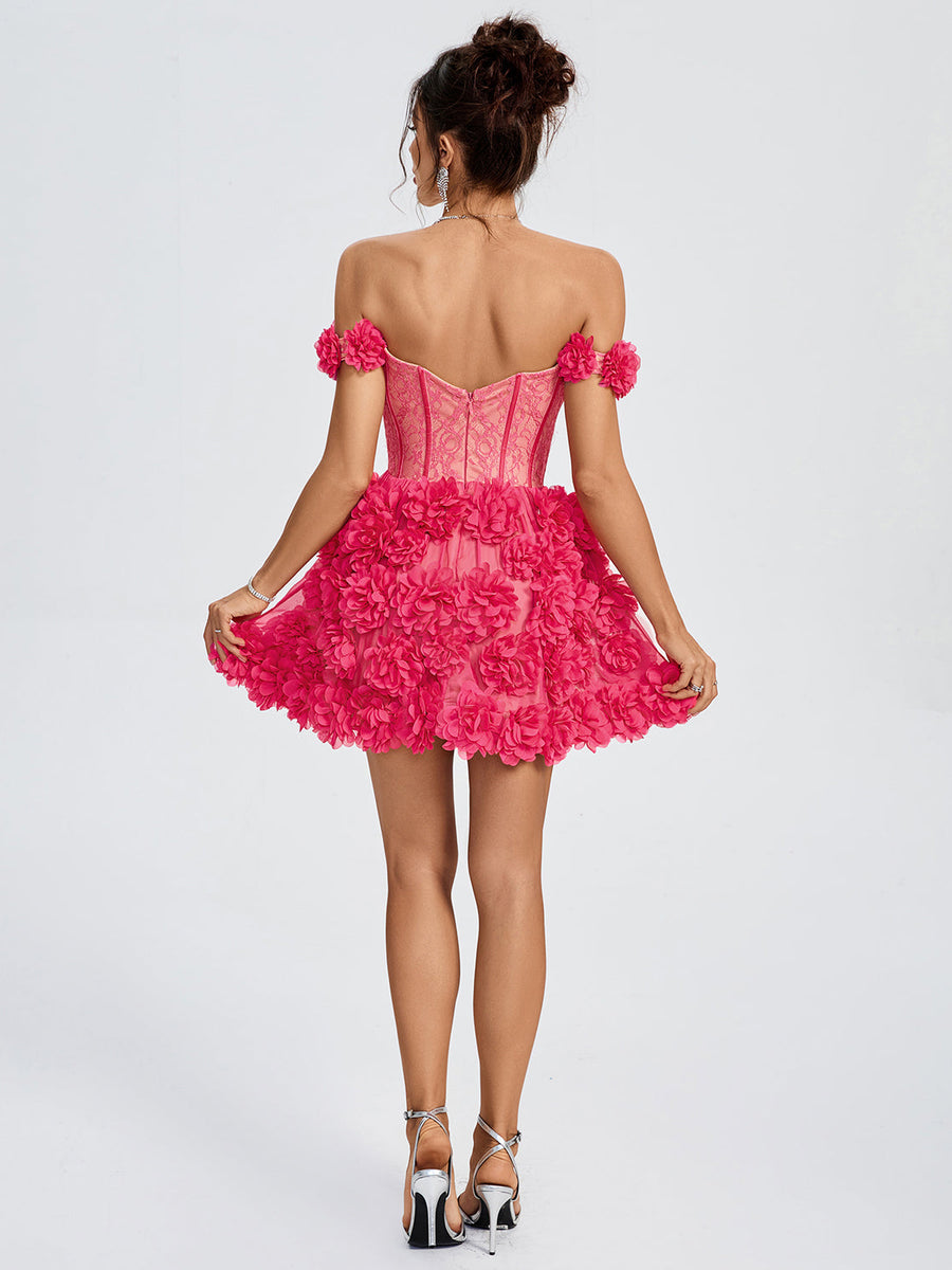 Lace Corset A-line 3D Flowers Mini Dress