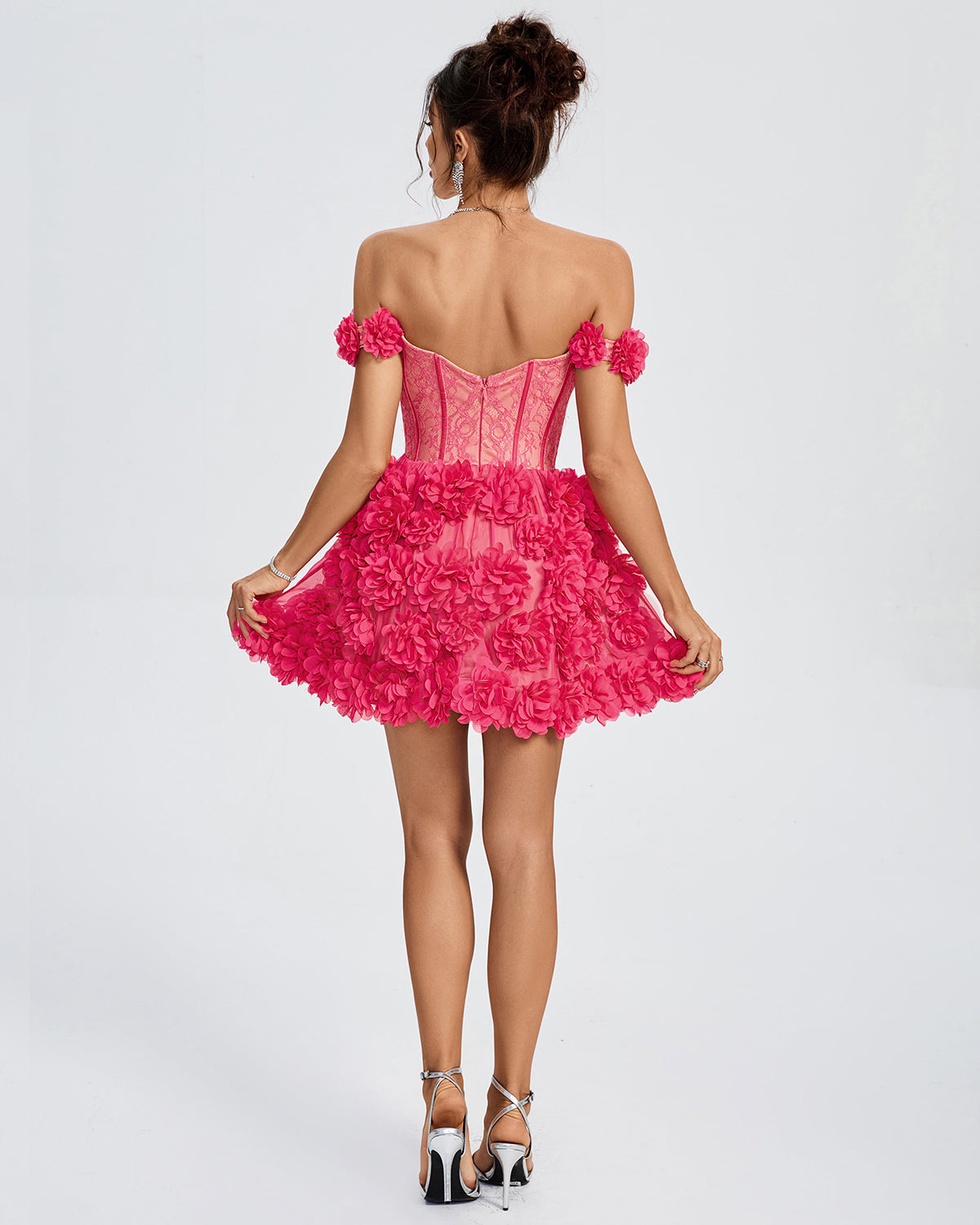 Rain Lefèvre — Lace Corset A-line 3D Flowers Mini Dress, alternate view 4