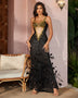 Haute Couture Feather Sequined Evening Dress