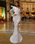 One Shoulder Long Sleeve Pearl Maxi Bodycon Dress HT1137