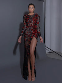 Seraphina Fontaine — Round Neck Long Sleeve Lace Maxi Bodycon Dress HT1158