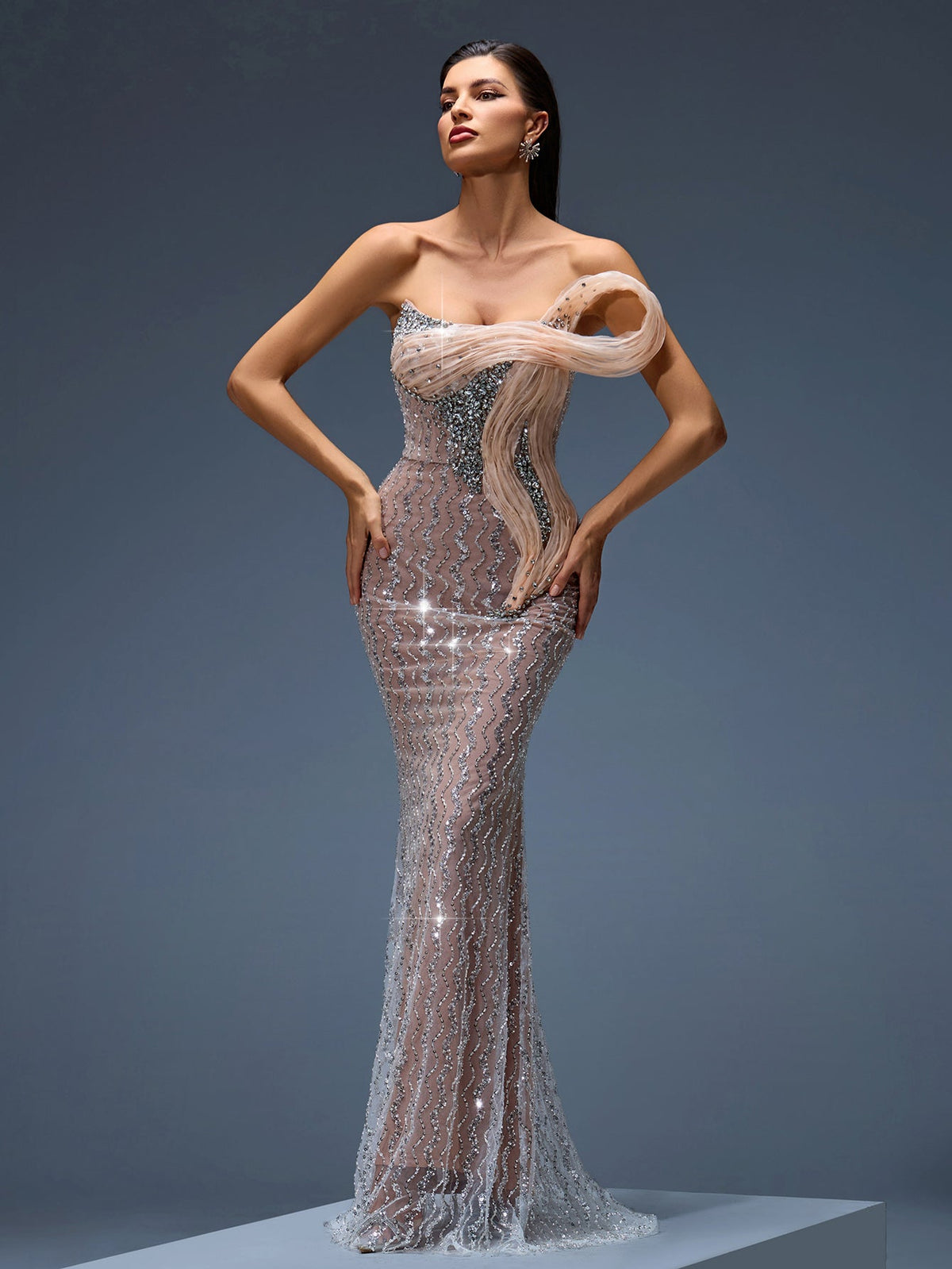Tahlia Montclair — Stunning Maxi Dress with Rhinestones and Wavy Ombre