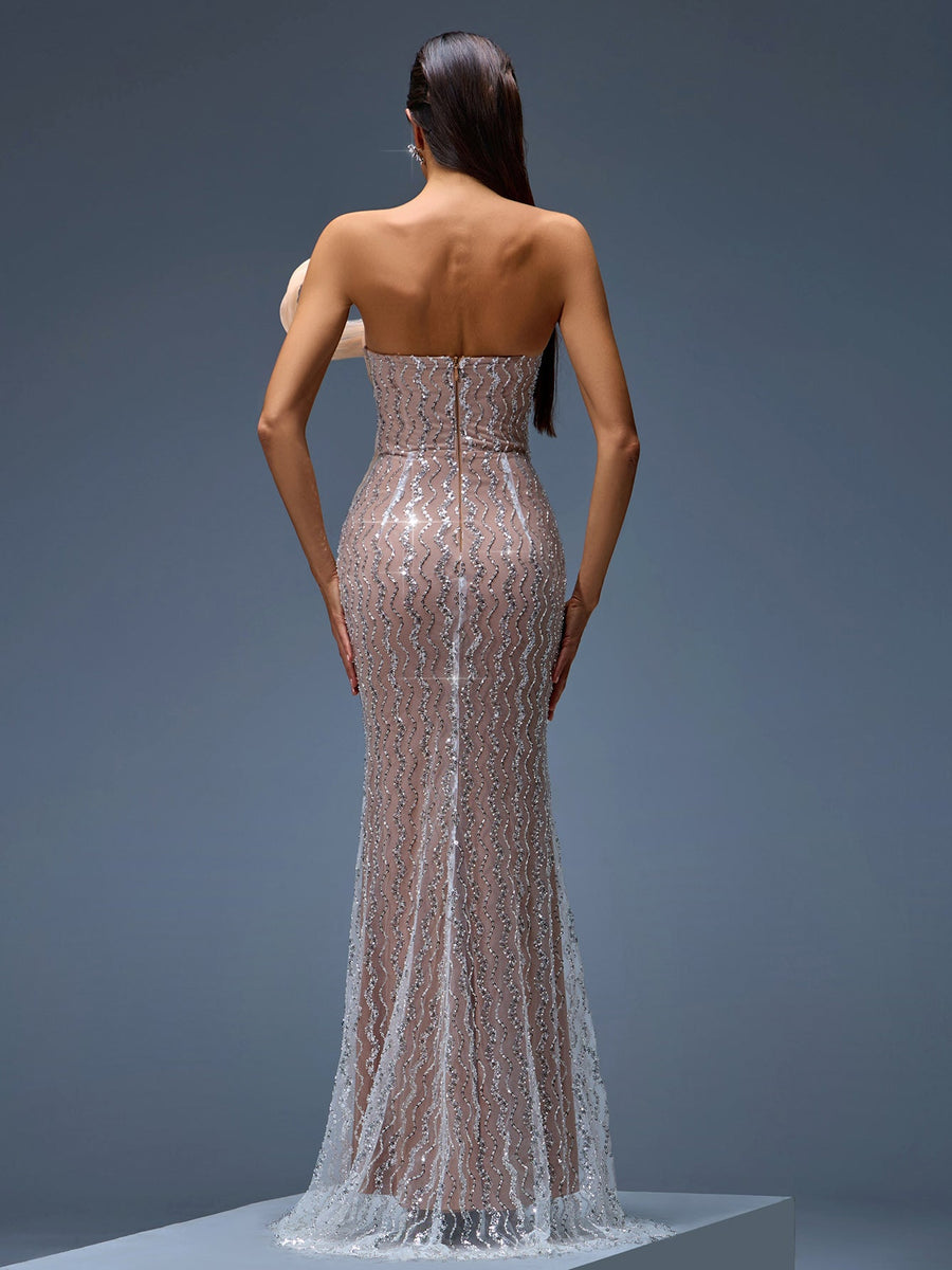 Stunning Maxi Dress with Rhinestones and Wavy Ombre
