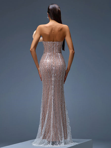 Stunning Maxi Dress with Rhinestones and Wavy Ombre