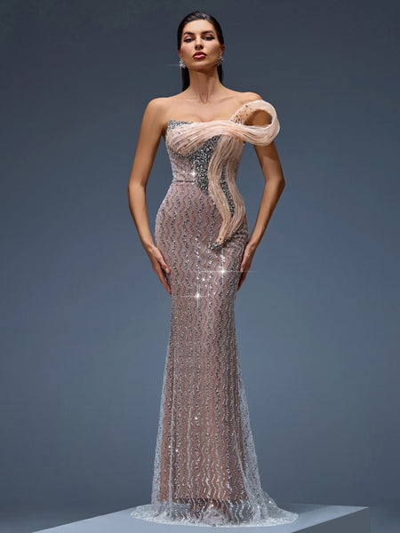 Stunning Maxi Dress with Rhinestones and Wavy Ombre