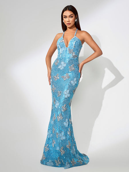 Brilliant Maxi Dress with Sequin Butterflies
