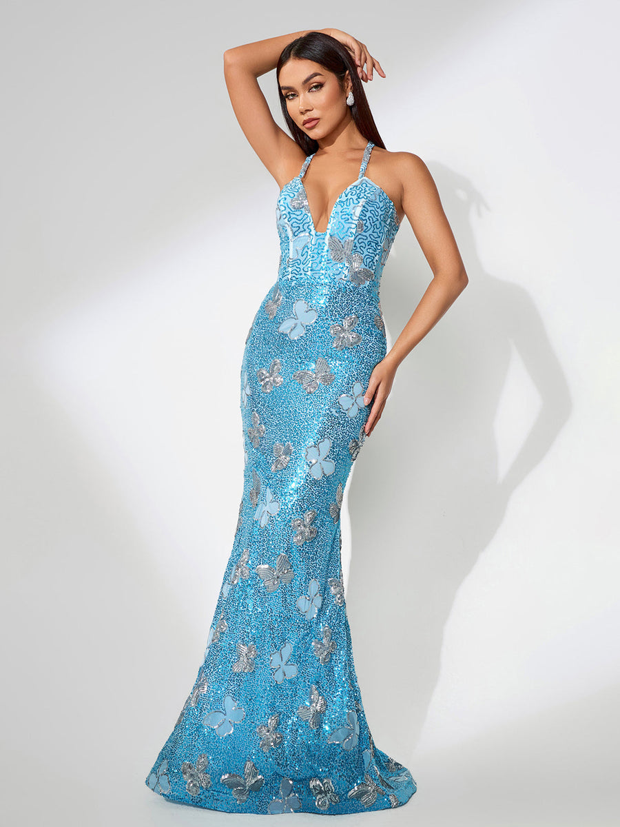Brilliant Maxi Dress with Sequin Butterflies