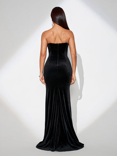 Velvet Dress with Mermaid Hat and Crystal Embroidery