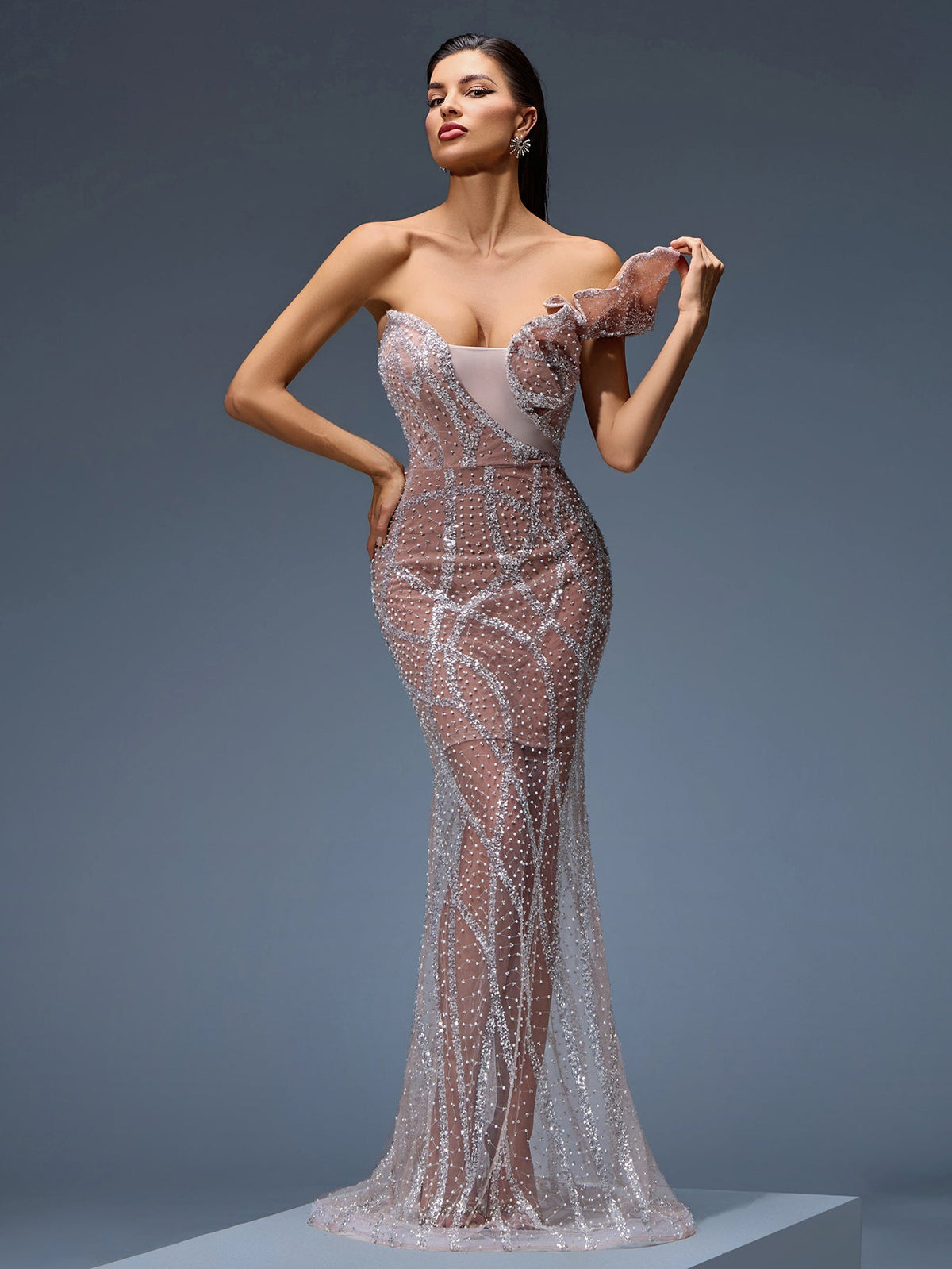 Henrietta Montclair — Tulle evening gown with sequin and pearl detailing, alternate view 3