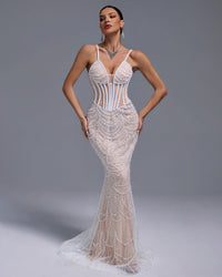 Oriana — Pearls Gauze Fishbone Bustier Maxi Dress, alternate view 5