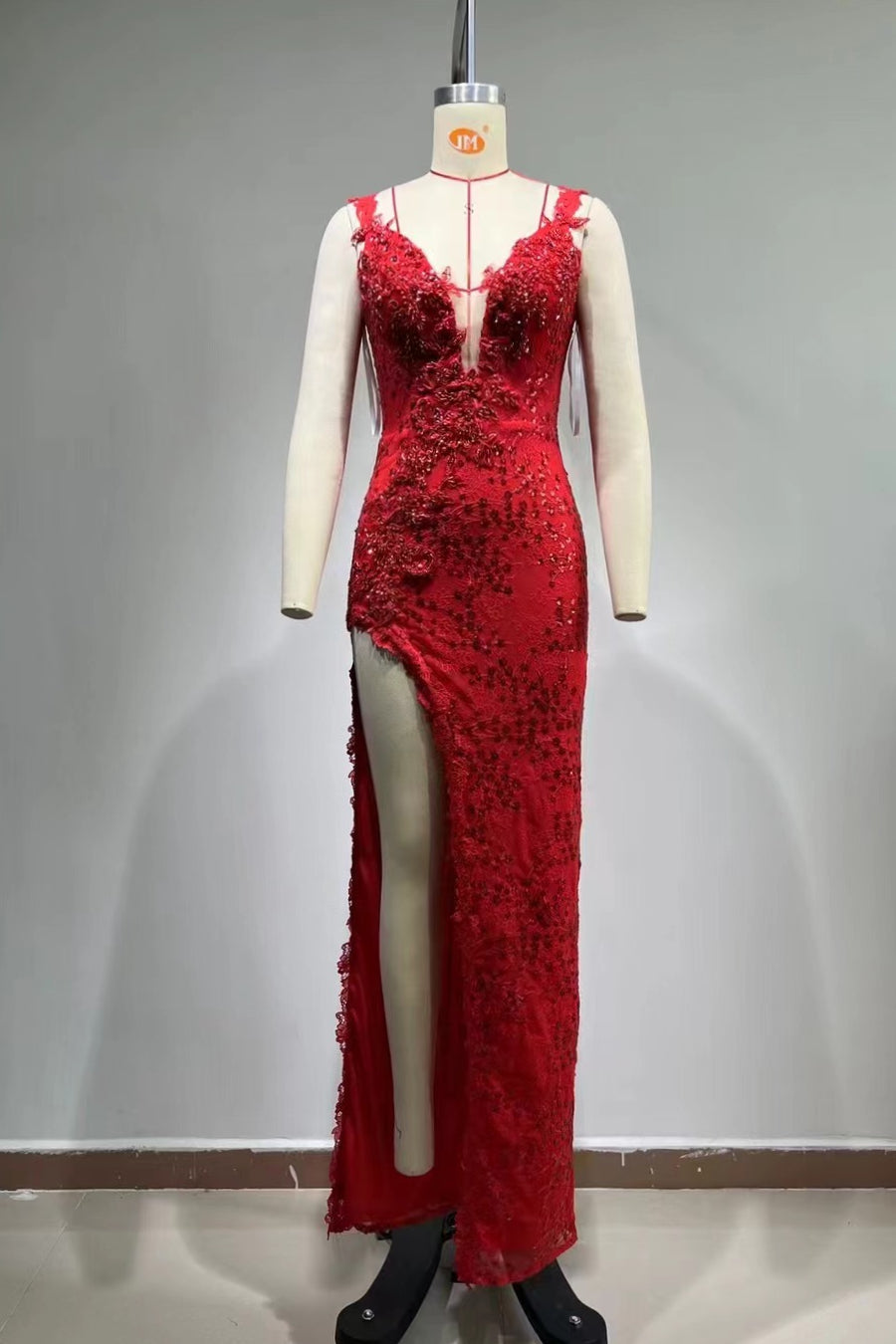 Valentina Fontaine — Strappy Sleeveless Lace Maxi Bodycon Dress HT965, alternate view 3