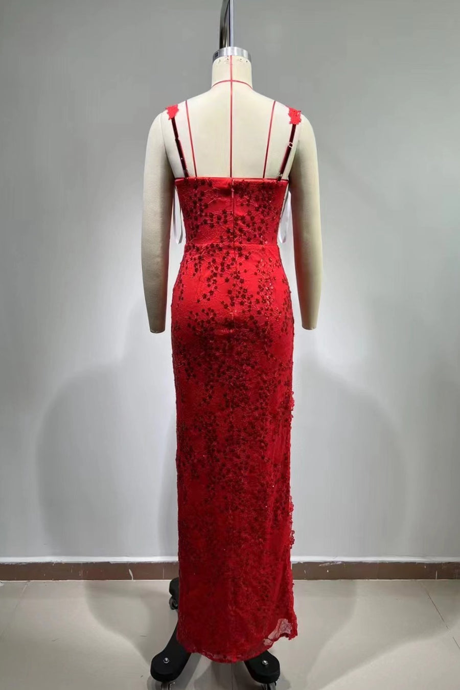 Valentina Fontaine — Strappy Sleeveless Lace Maxi Bodycon Dress HT965, alternate view 4