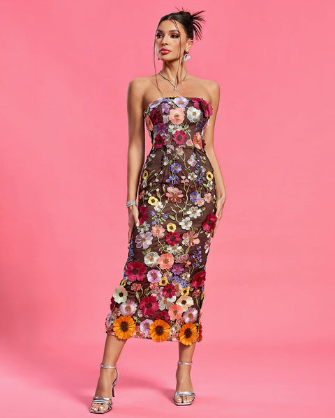 Maraya Floral Applique Midi Dress