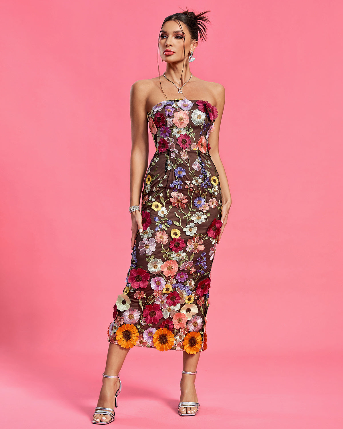 Maraya Floral Applique Midi Dress