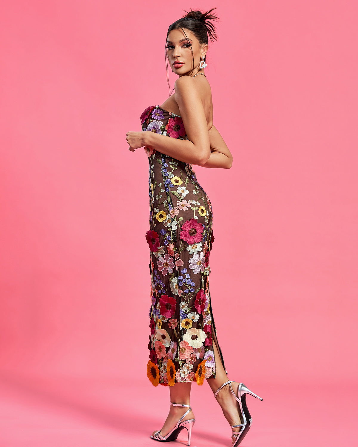 Cove Lefèvre — Maraya Floral Applique Midi Dress, alternate view 3