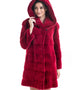 Red Genuine Mink Fur Midi Hooded Coat