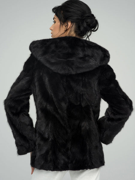 Black Genuine Hooded Mink Fur Coat