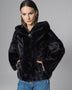 Navy Blue Hooded Nutria Mink Fur Coat-0