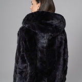 Navy Blue Hooded Nutria Mink Fur Coat-1