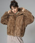 Taupe Hooded Nutria Mink Fur Coat-0